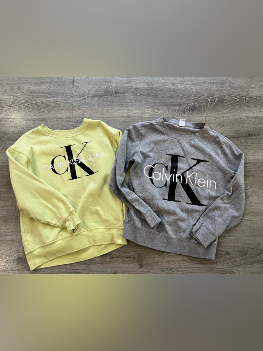 Calvin Klein Crewneck Sweatshirts in Yellow and Gray with Bold CK Logo